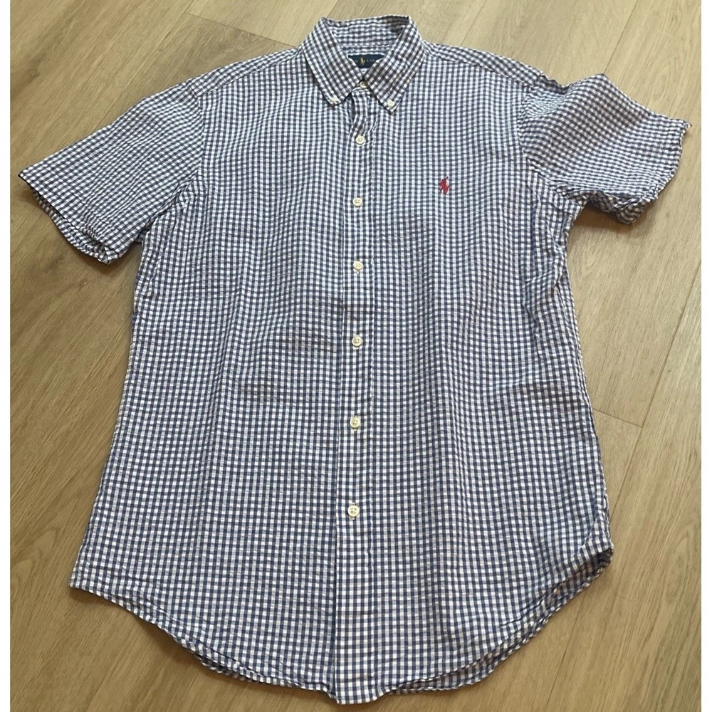 Ralph Lauren Button Up Shirt Men's Blue/White Check Short Sleeve